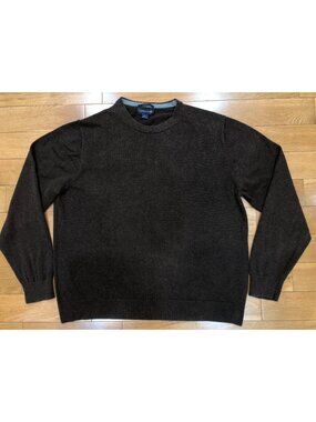 Lands End 100% Supima Cotton Dark Brown Crew Neck Knit Sweater Size L